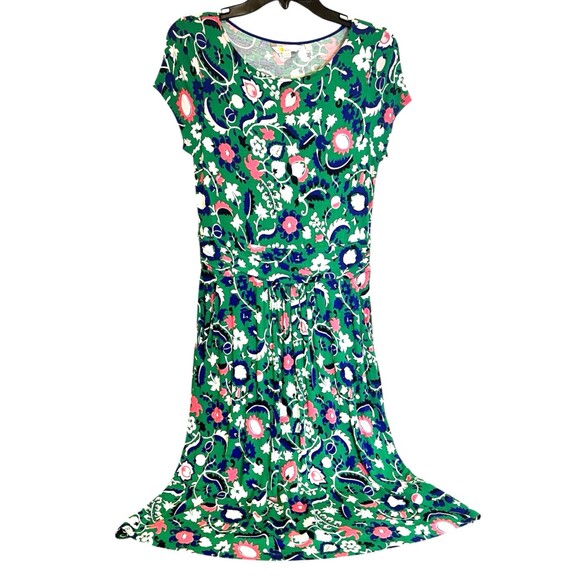 BODEN Green Blue Pink Floral Paisley Amelie Jersey Knit Midi Dress Preppy  10R - Picture 1 of 10